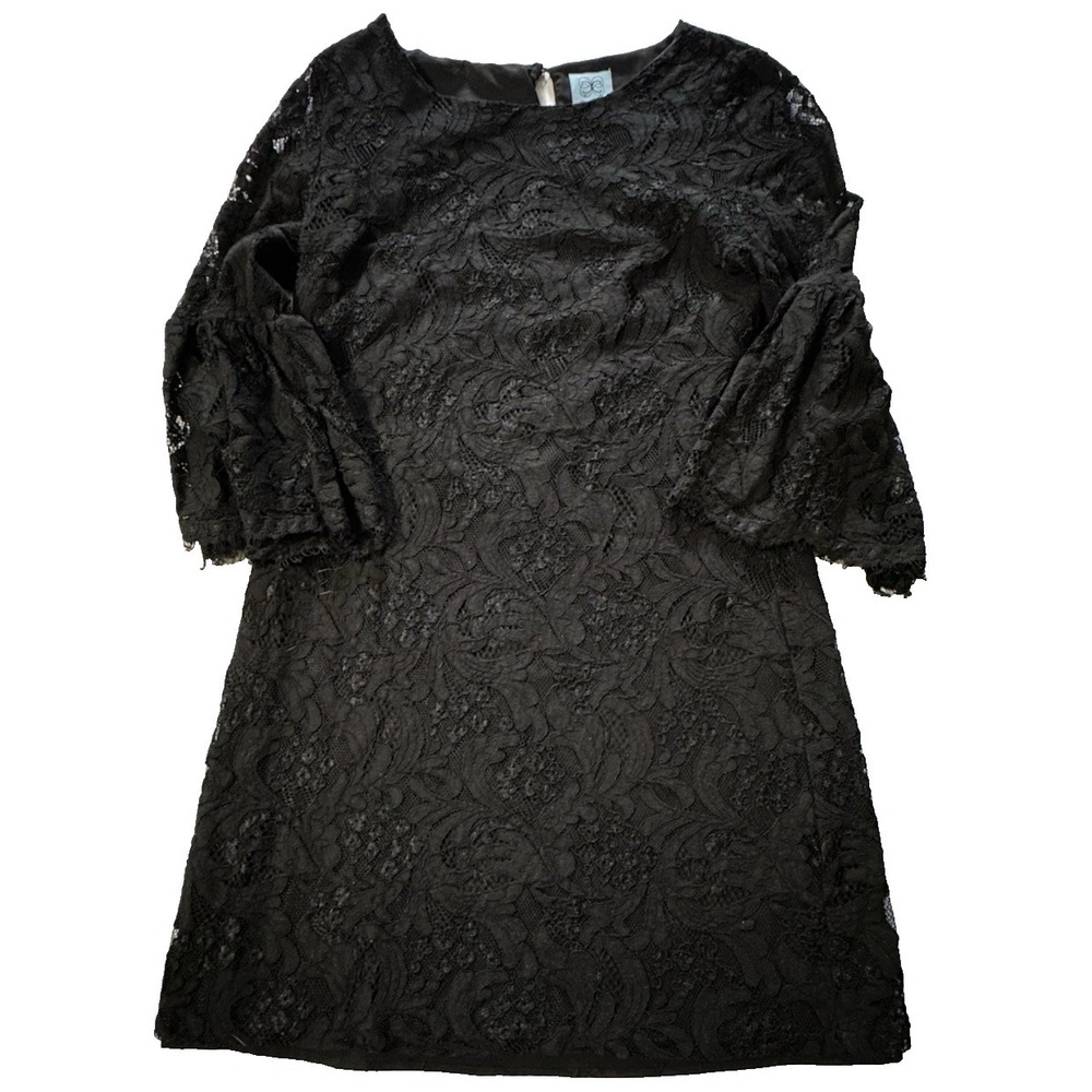CeCe Black Lace Shift Dress Womens Size 4 Bell Sleeve Cocktail Party